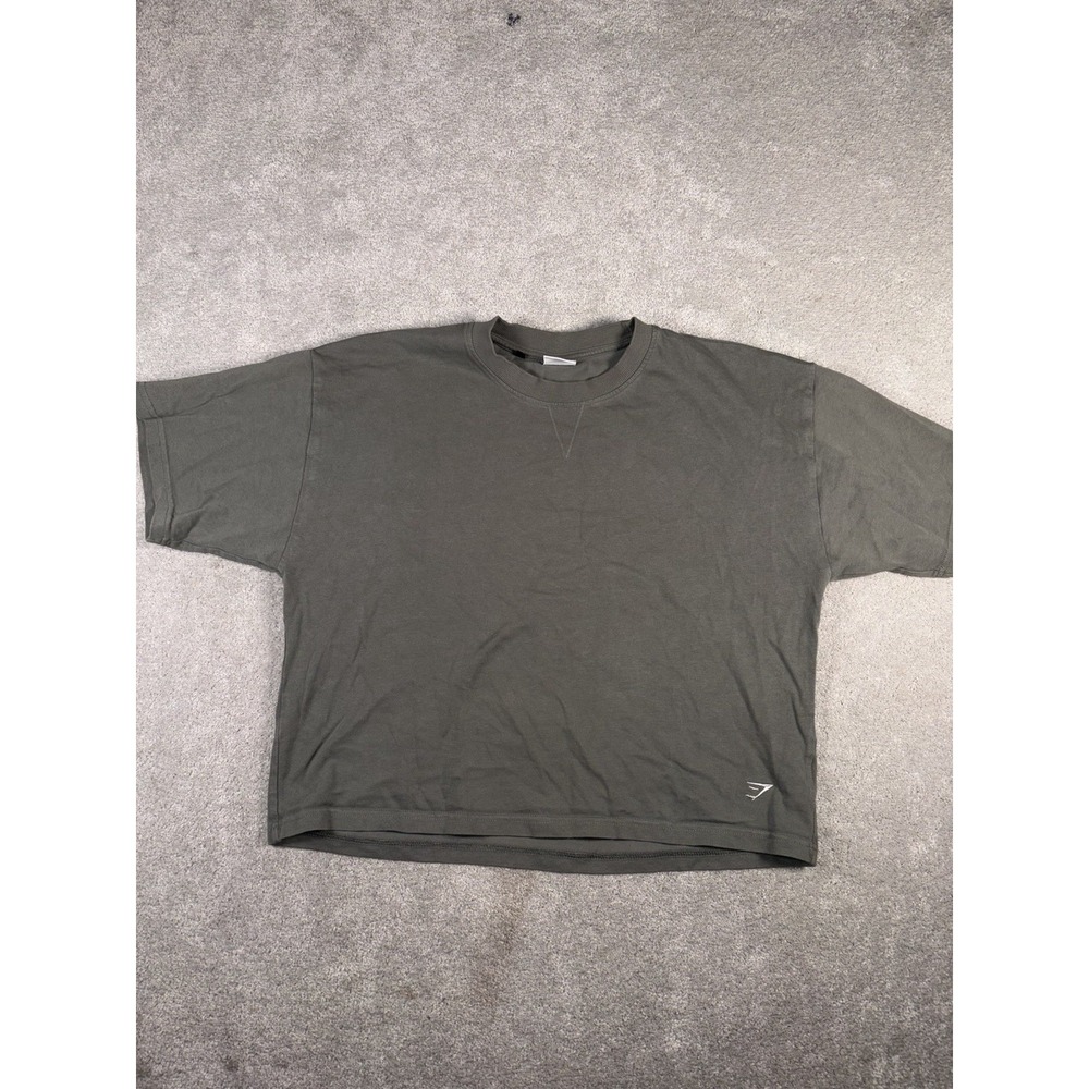 gymshark gray oversized cropped t shirt large embroidered‎ logo